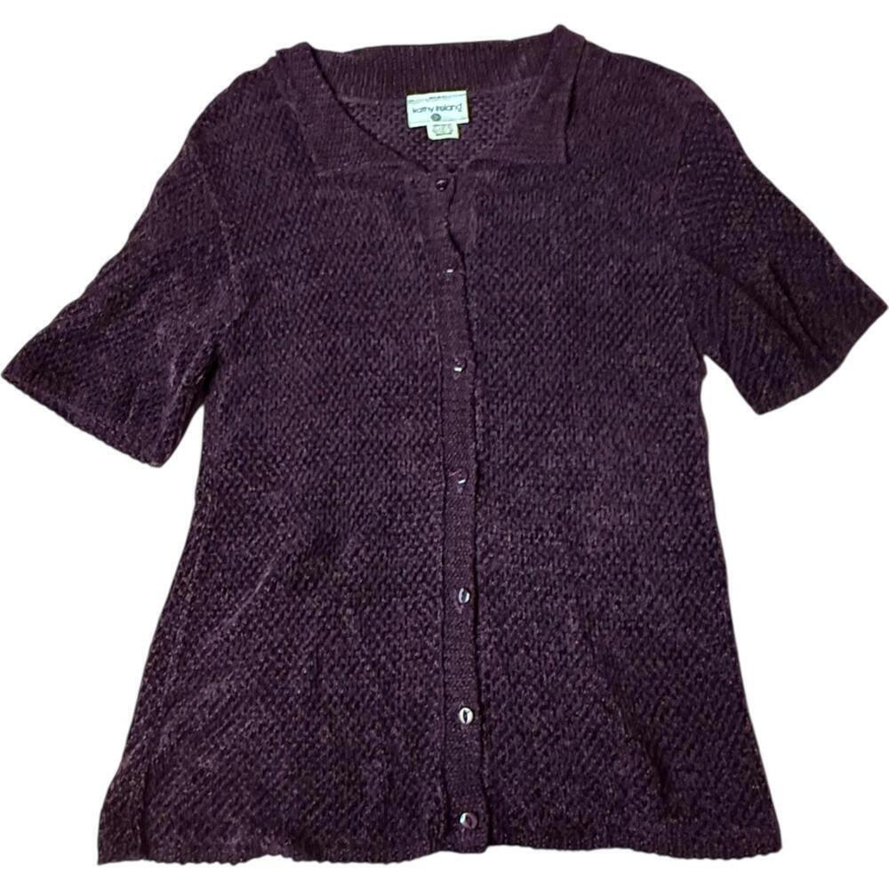 Kathy Ireland Textured Button Front Short Sleeve Cardigan Size M